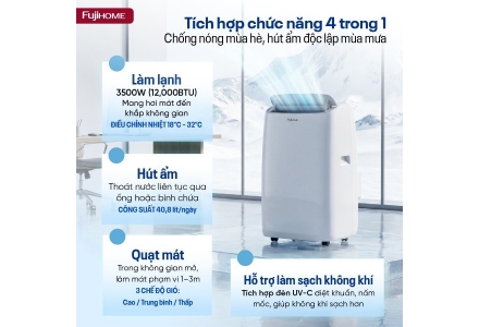 Máy điều hòa di động thông minh Fujihome PAC12N thế hệ mới (12.000BTU-1.5HP)
