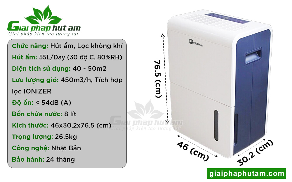 thông tin về Máy hút ẩm Fujihaia-DH55BL