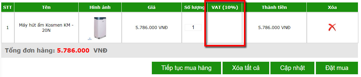 Chọn VAT nếu cần xuất hóa đơn