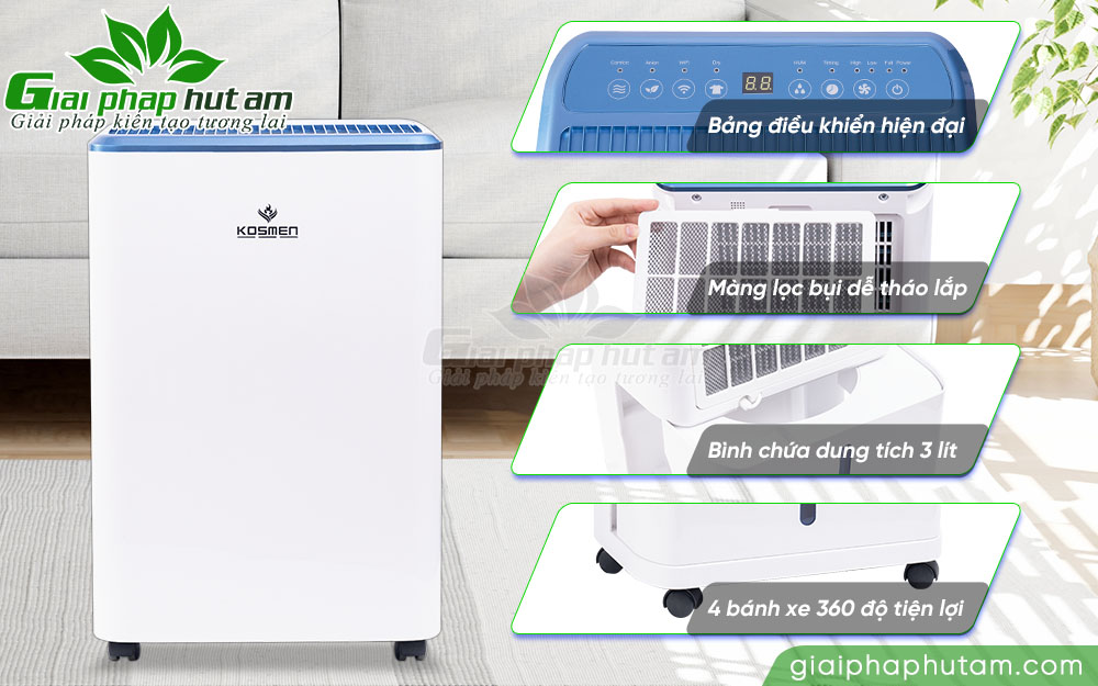 Máy hút ẩm dân dụng 12L Kosmen KM-12N đa năng hiện đại