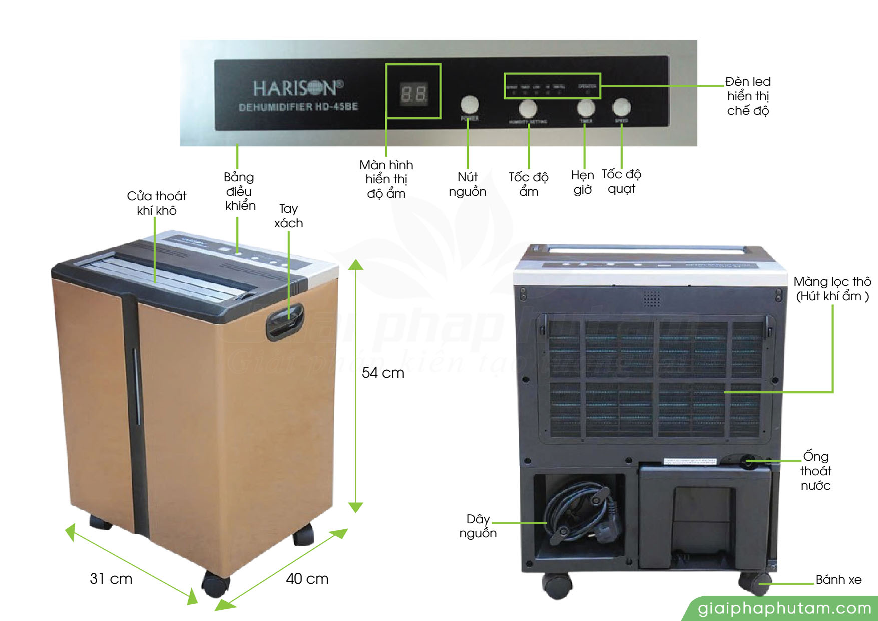 Bảng thông số Máy hút ẩm Harison HD-45BE (45 Lít/24h)