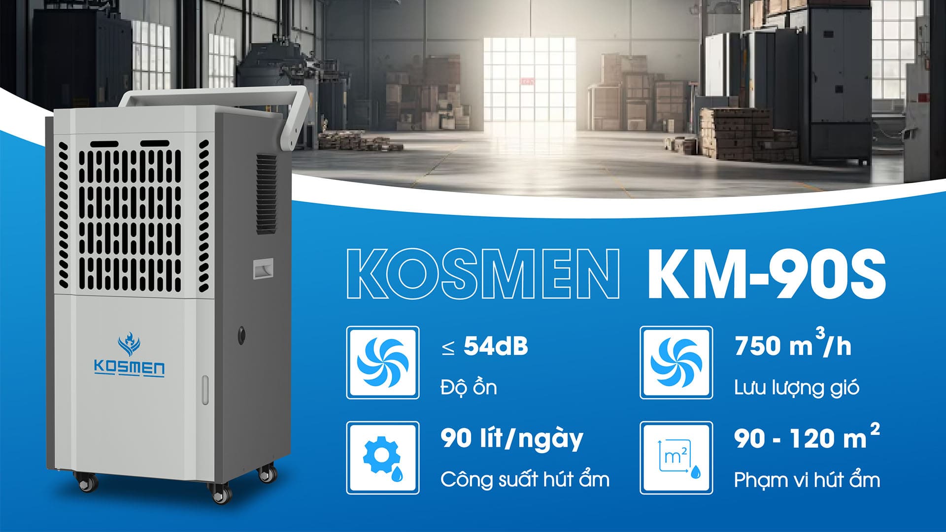 video review Máy hút ẩm công nghiệp Kosmen KM-90S (90Lít/24h)